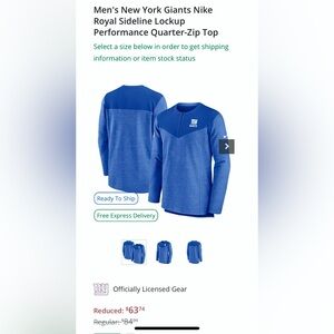 NY Giants NEW Nike NFL Sideline 1/4-Zip Lightweight DriFit pullover, embroidered